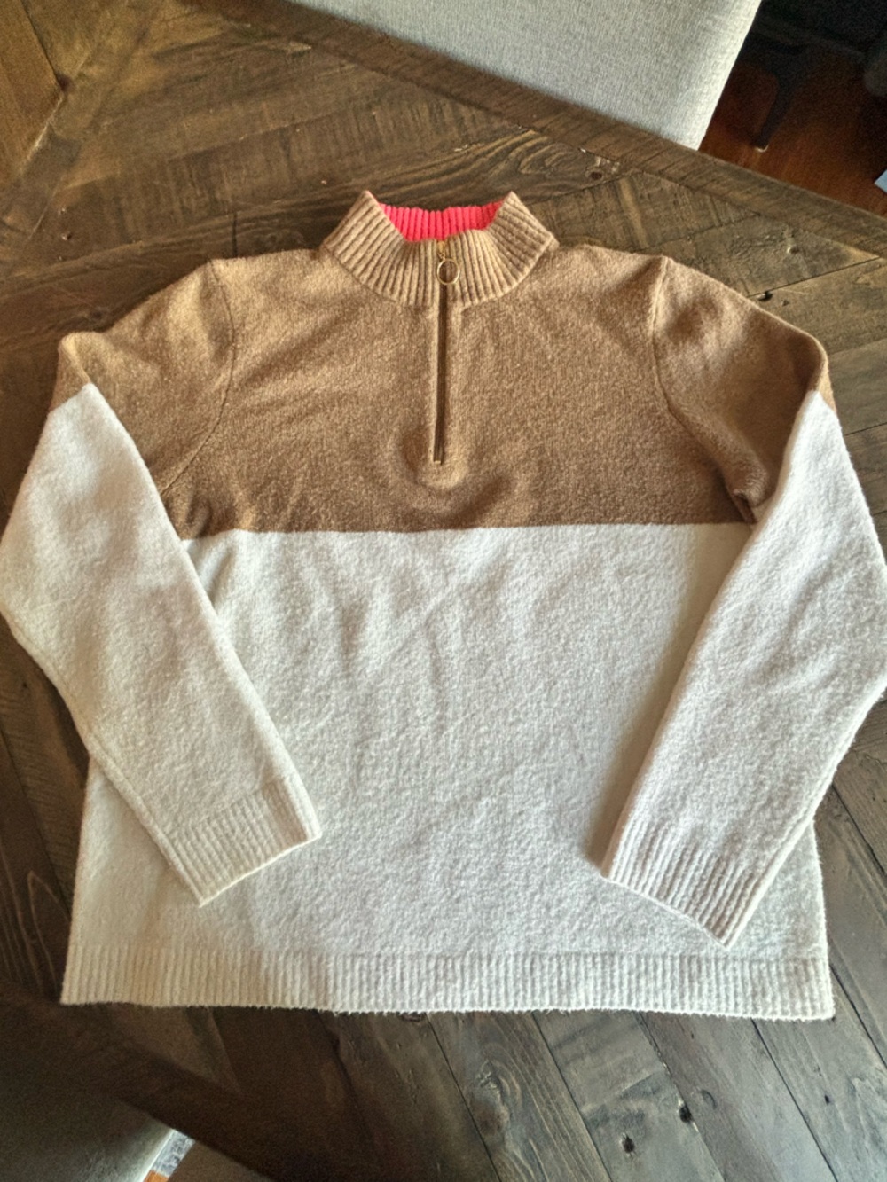 J. Crew Women’s Color block Camel and White Half-Zip - Picture 2 of 5